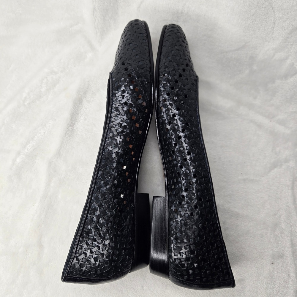 Etienne Aigner Black Woven Leather Lace Flats Almond Toe Shoes Women's 8.5M - Picture 5 of 11